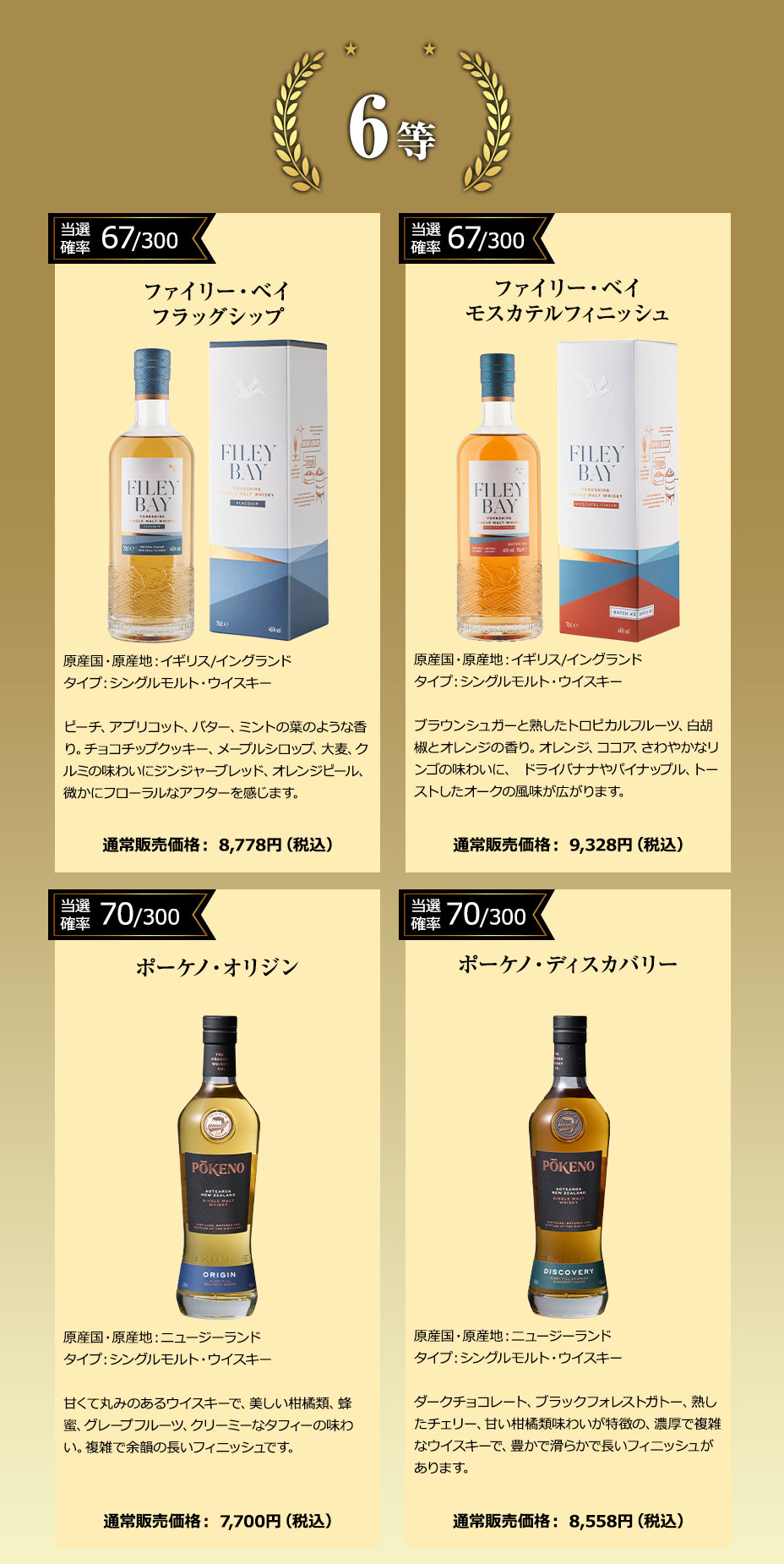 ６等賞：ターンテーブル・ビタースイートシンフォニー／ファイリー・ベイ STRフィニッシュ／ポーケノ・リベレーション／ターンテーブル パラダイスファンク